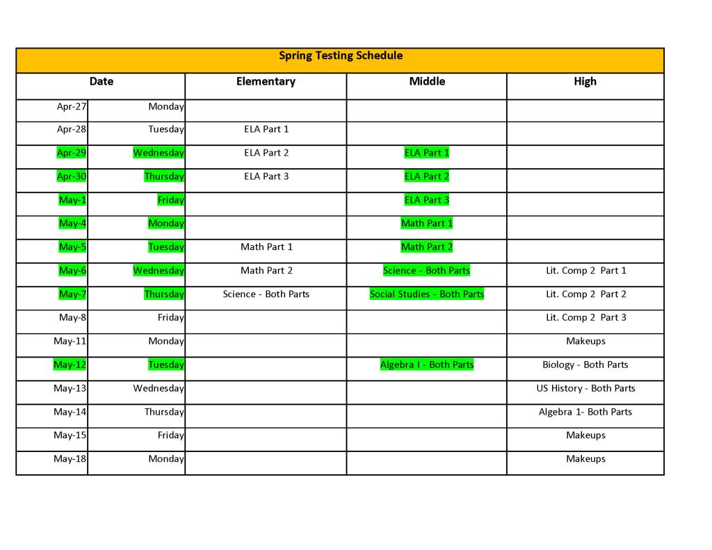Testing Calendar
